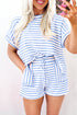 Stripe Knitted Short Sleeve Top and Drawstring Shorts Set